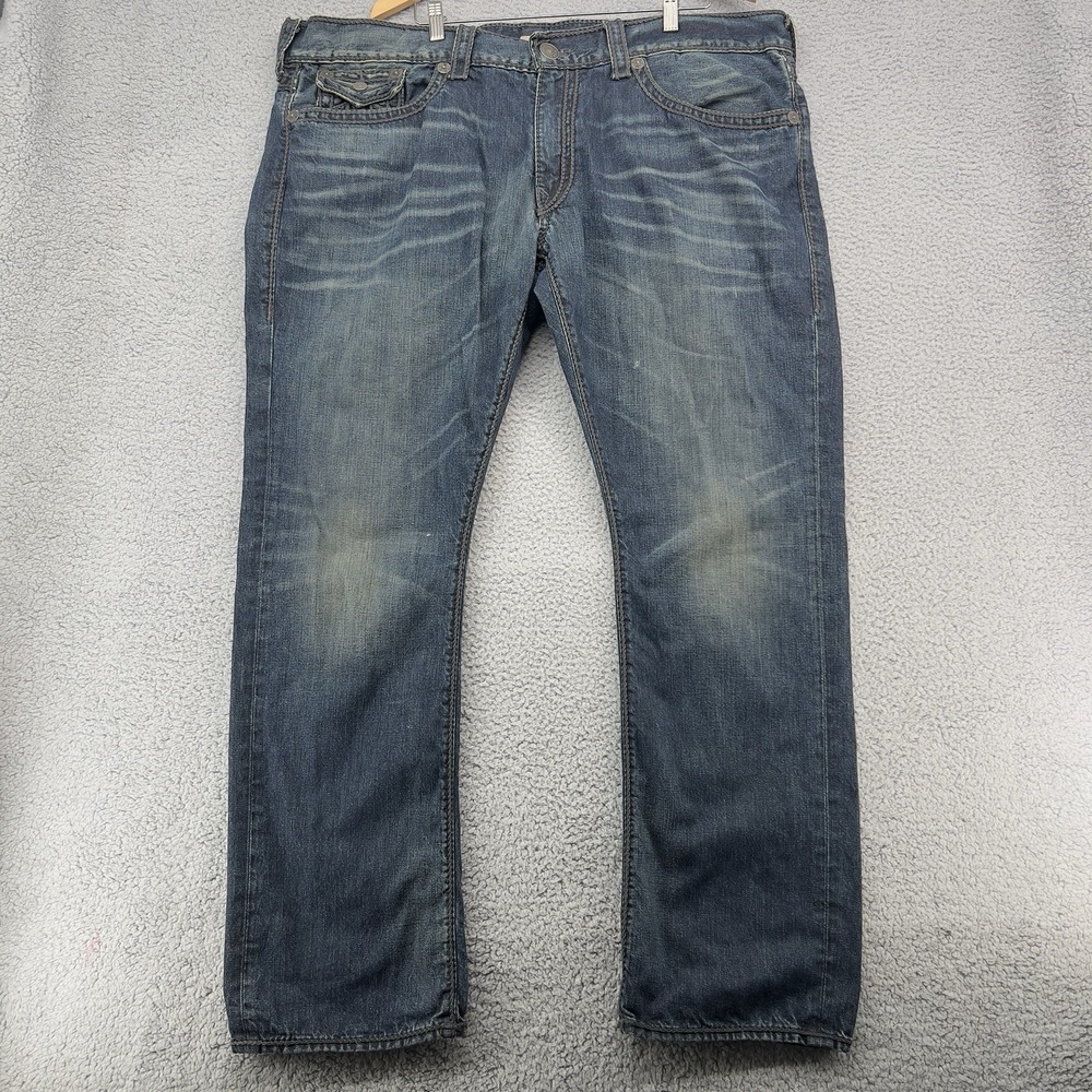 True Religion Mens 44x33 Ricky Relaxed  Straight Leg Jeans Y2K Denim Made In USA